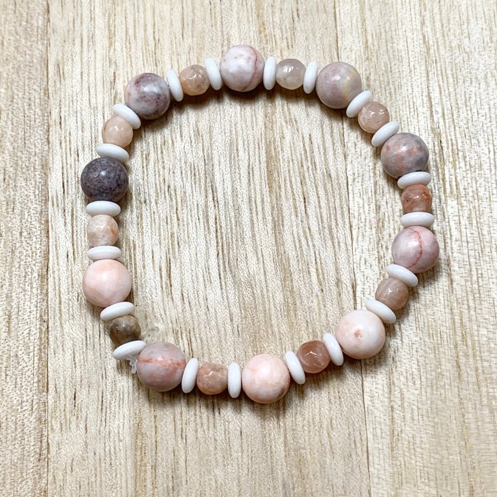 Pink Zebra Jasper & Sunstone Chakra Bracelet - Picture 2 of 4